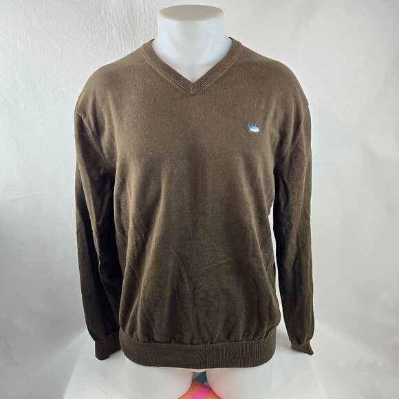 Southern Tide Sweater Mens Large Brown V Neck Pullover Preppy Casual Skipjack - Picture 1 of 10